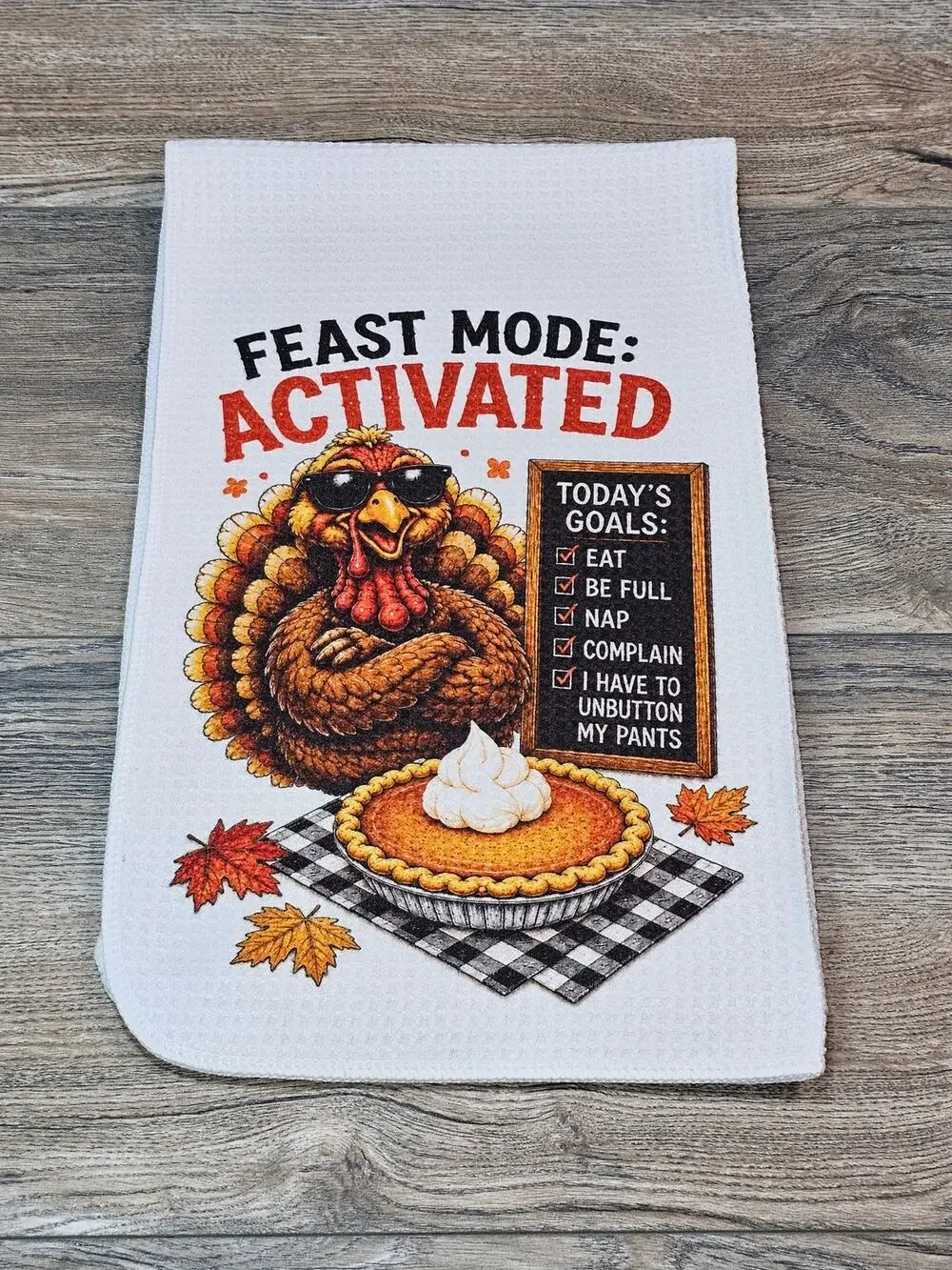 Funny Thanksgiving Turkey Kitchen Towel Feast Mode Activated Fall Decor